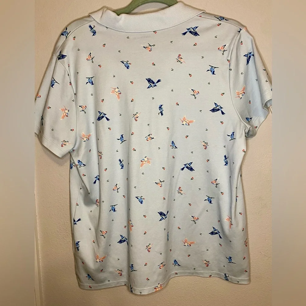 💥BOGO💥 Lands End Printed Polo. XL / P. Pretty pale blue bird print. Cotton - Picture 4 of 7